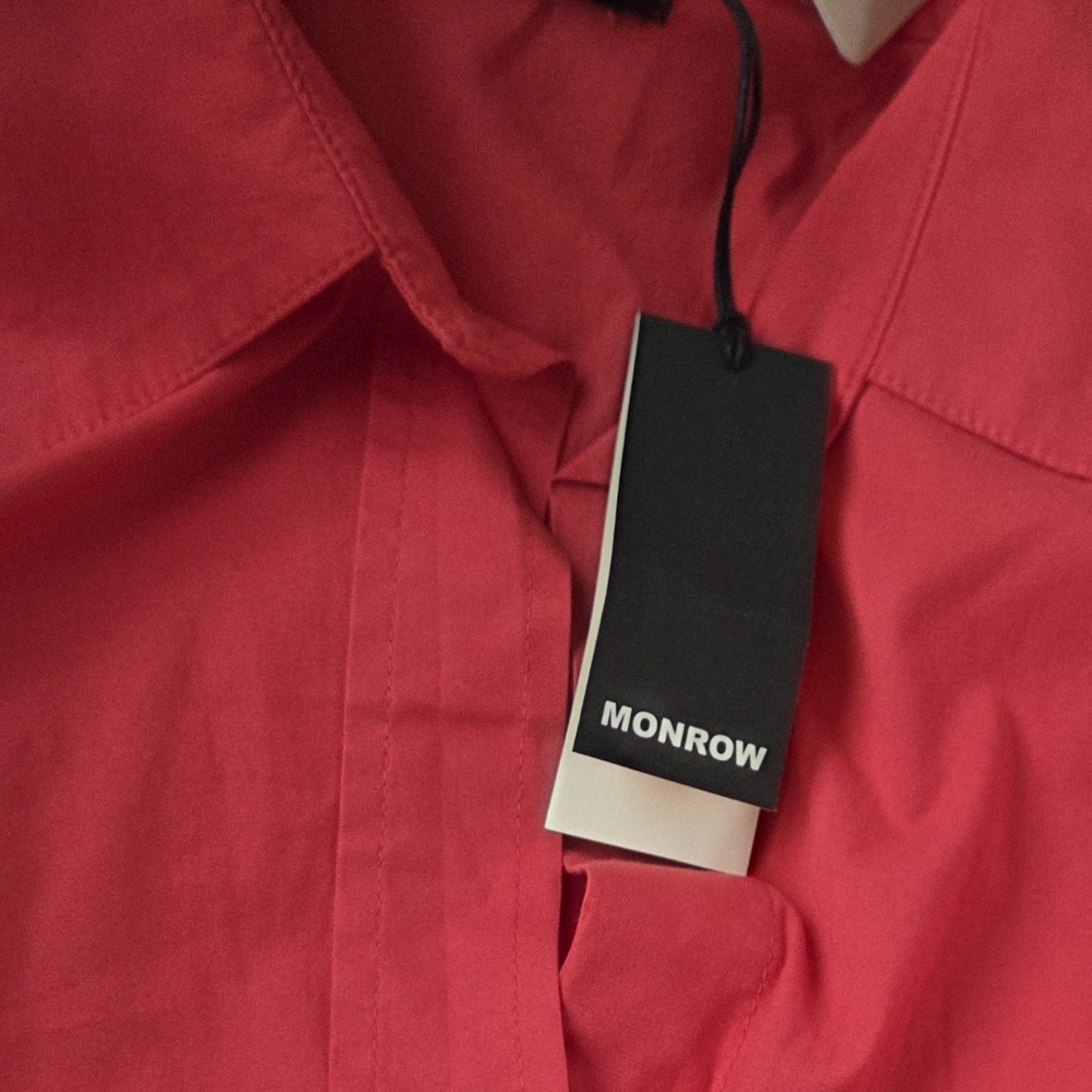 NWT Monrow Fire Coral Oversized Poplin Button Down Shirt Medium - Picture 3 of 4